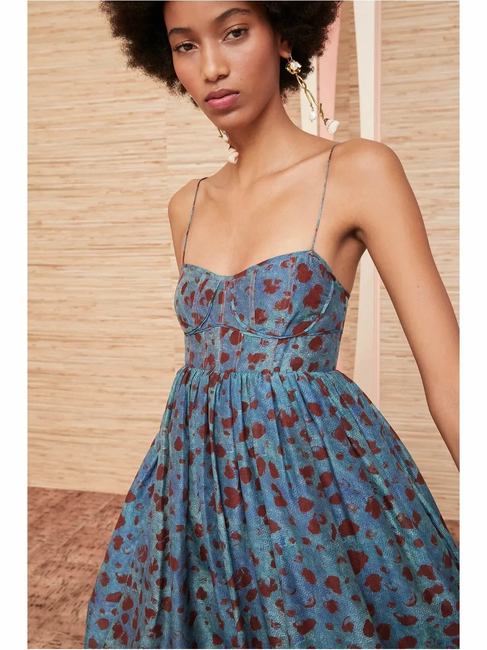 Ulla Johnson Teal Maxi Dress with Brown Spot Print - Picture 2 of 11